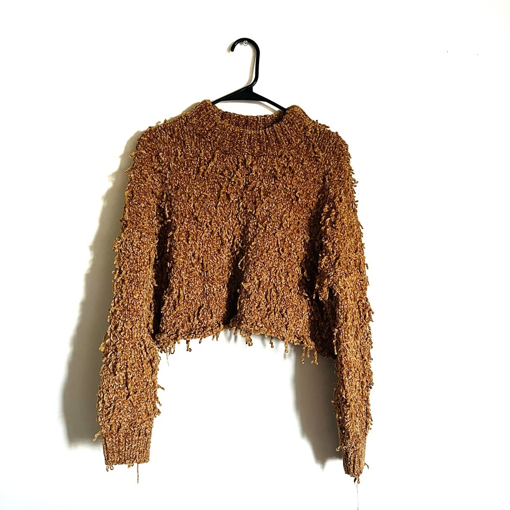 Urban Outfitters L Mustard Yellow Soft Destroyed Chenile Knit Crewneck Sweater